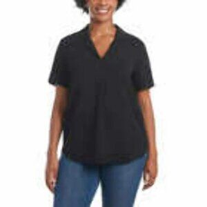Women's Hilary Radley Blouse Top Short Sleeve, Size XL, Black, NEW